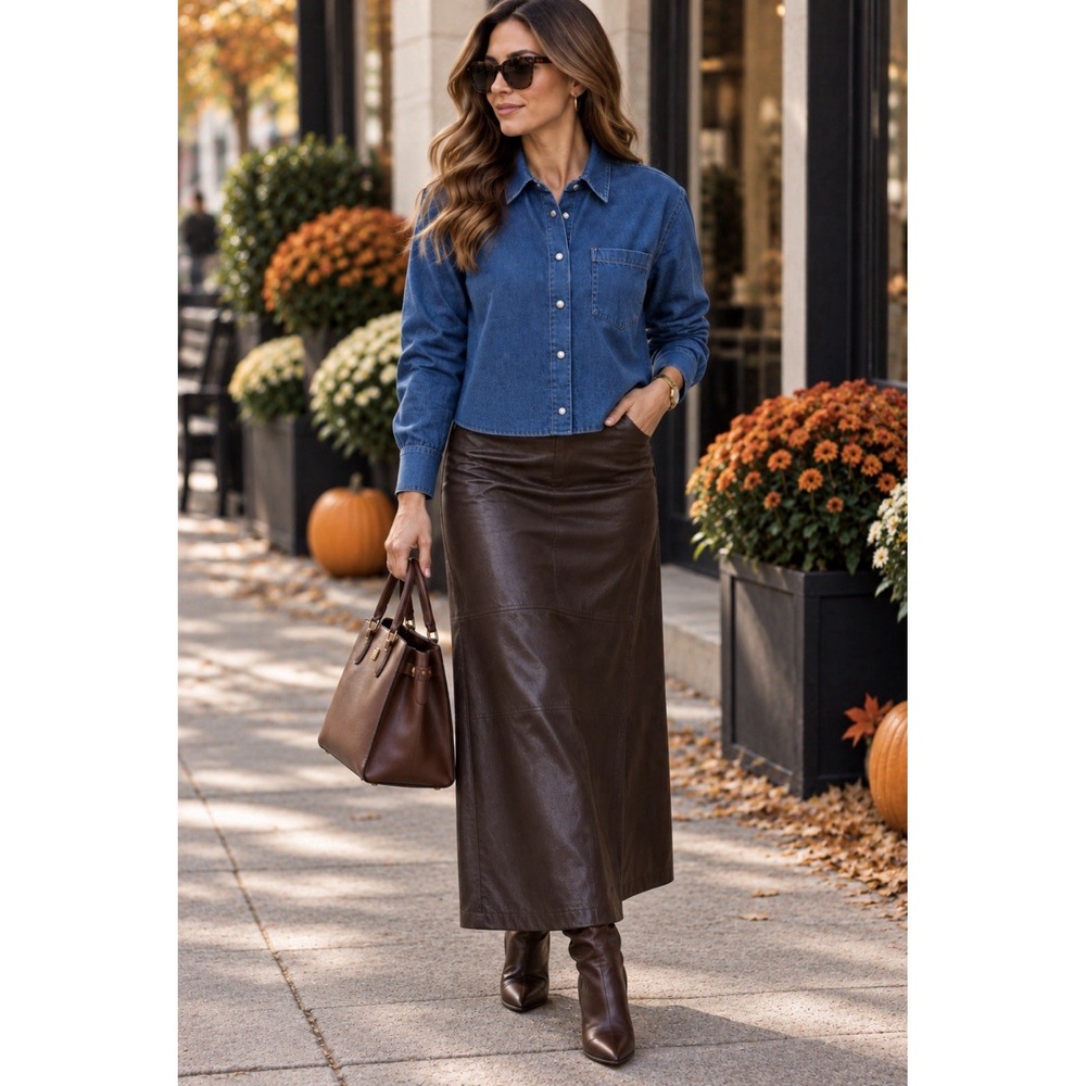 Sezane Maella Denim Shirt Women's 34 US 2 XS Blue Cropped Long Sleeve Press Stud